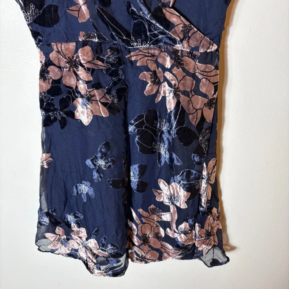 Lulus At The Afterparty Navy Blue Burnout Velvet Floral Mini Dress Size Small - Picture 4 of 10